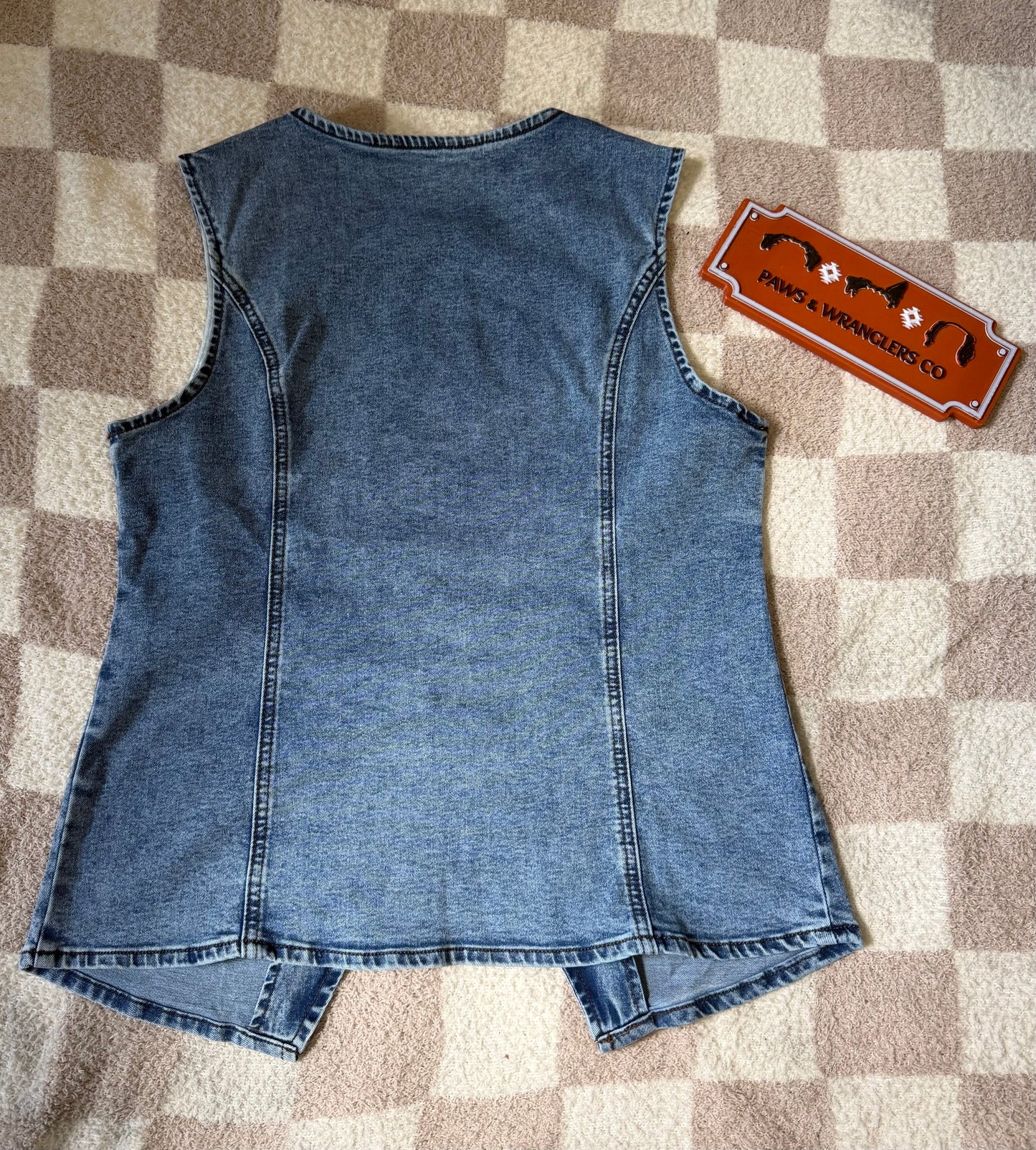Western Button Down Front Slit Denim Vest