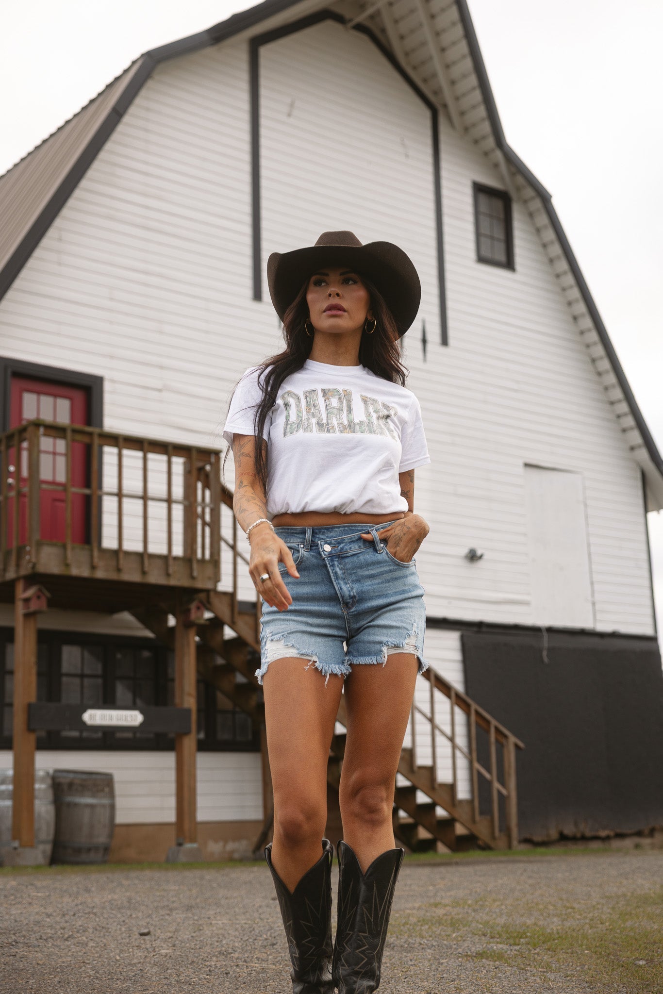 Lindsey Asymmetrical Distressed Shorts- Medium Wash -DS