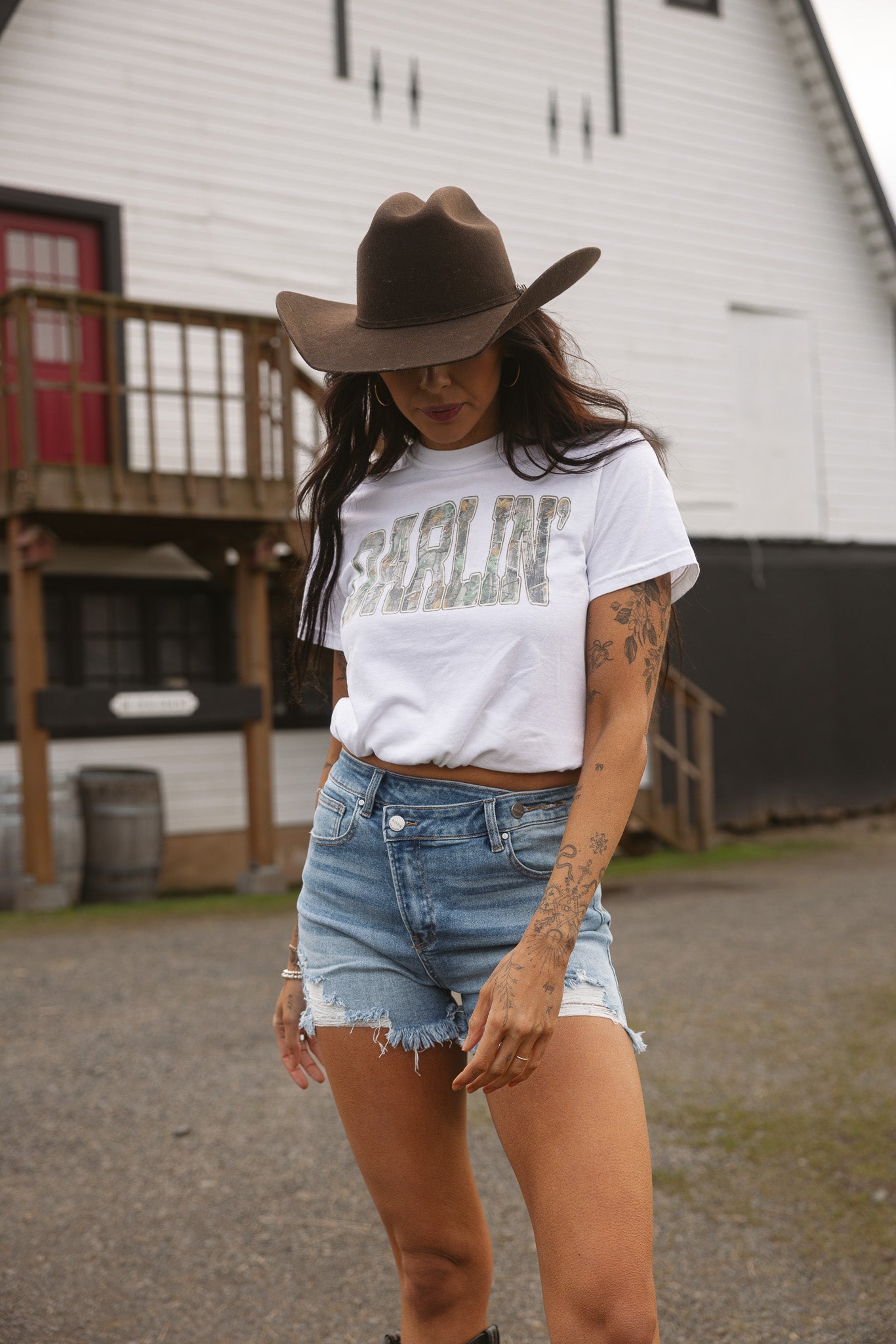 Lindsey Asymmetrical Distressed Shorts- Medium Wash -DS