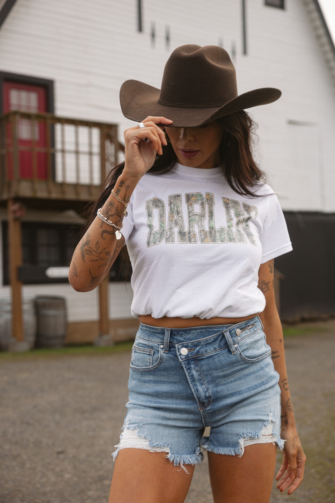 Lindsey Asymmetrical Distressed Shorts- Medium Wash -DS