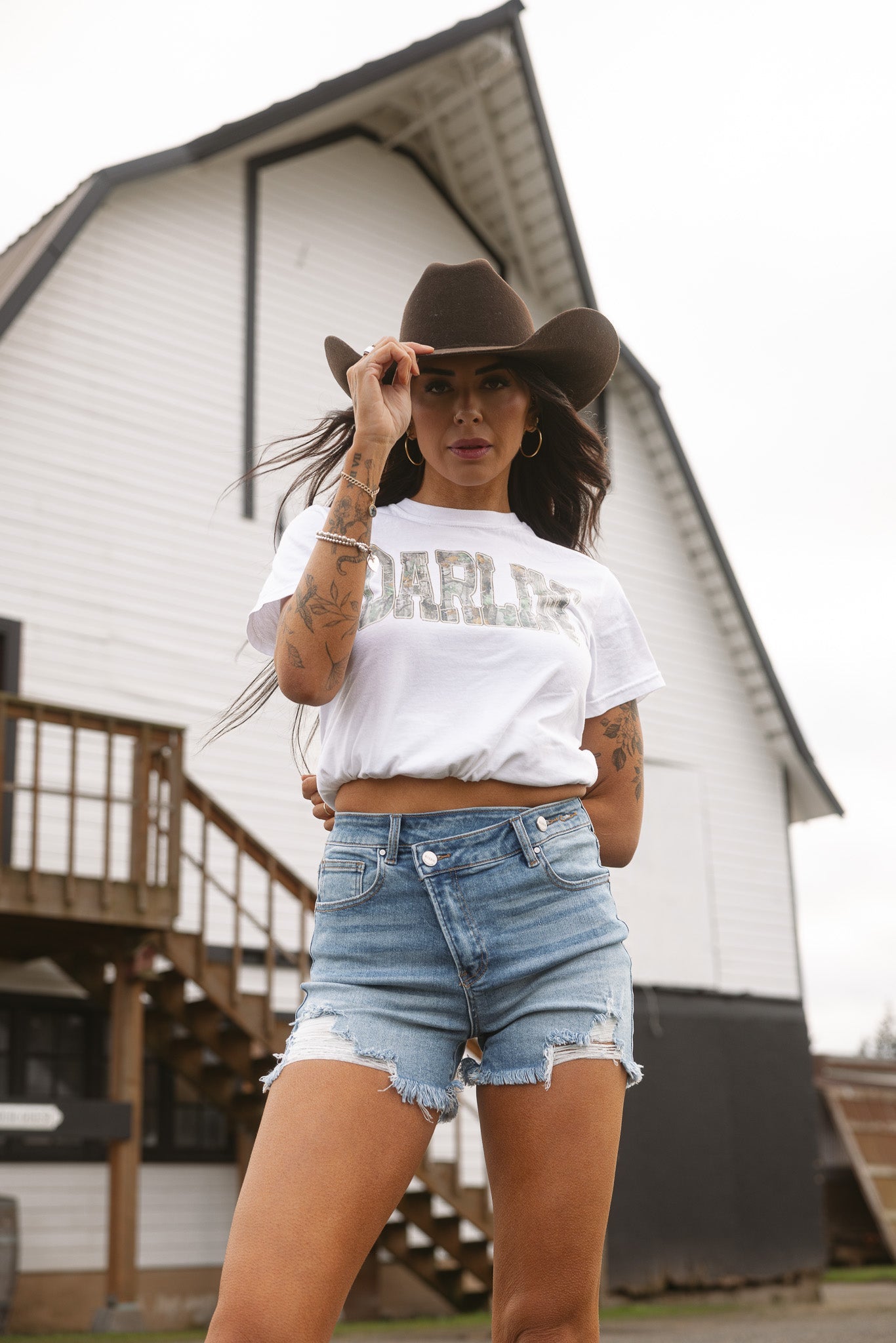 Lindsey Asymmetrical Distressed Shorts- Medium Wash -DS