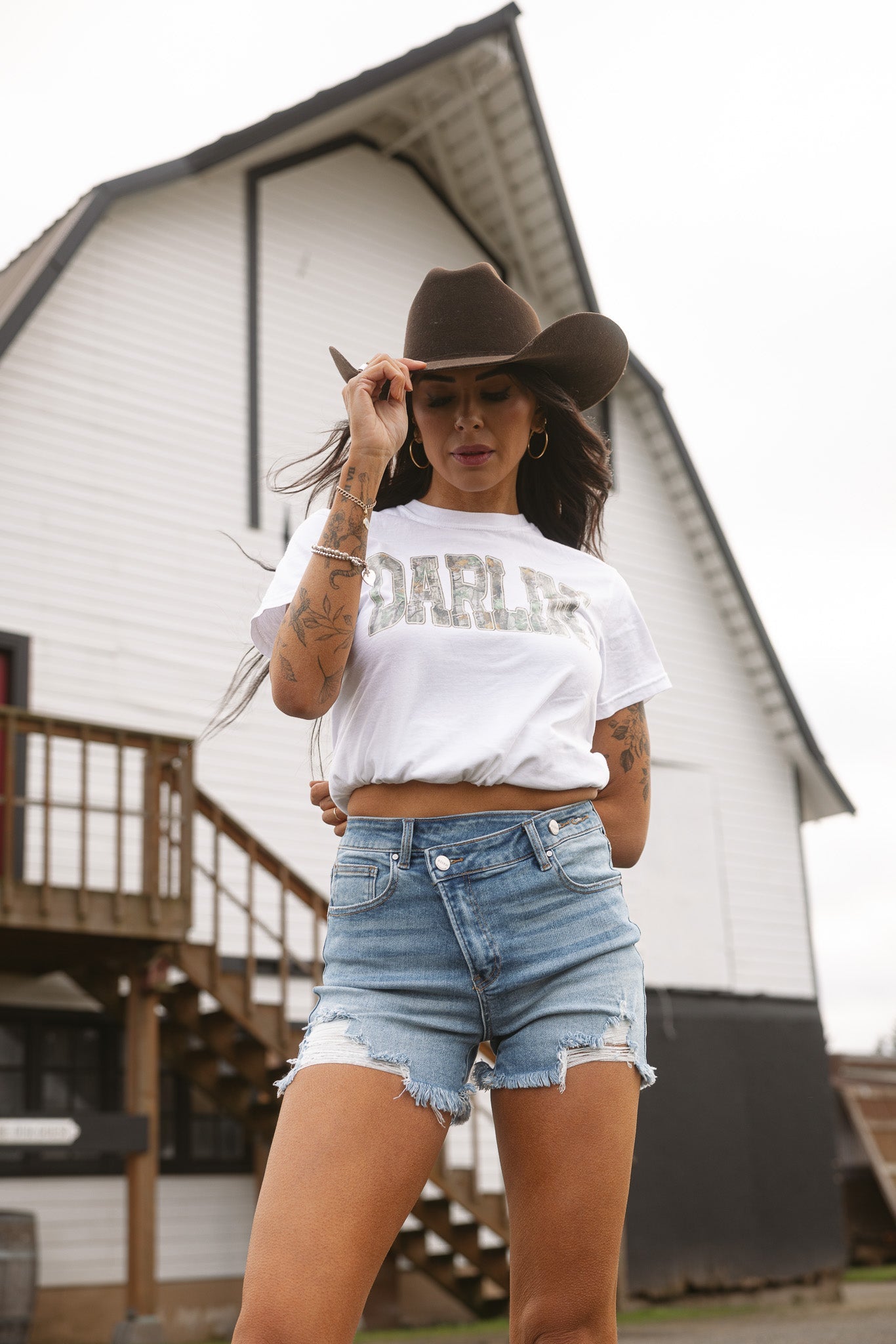 Lindsey Asymmetrical Distressed Shorts- Medium Wash -DS