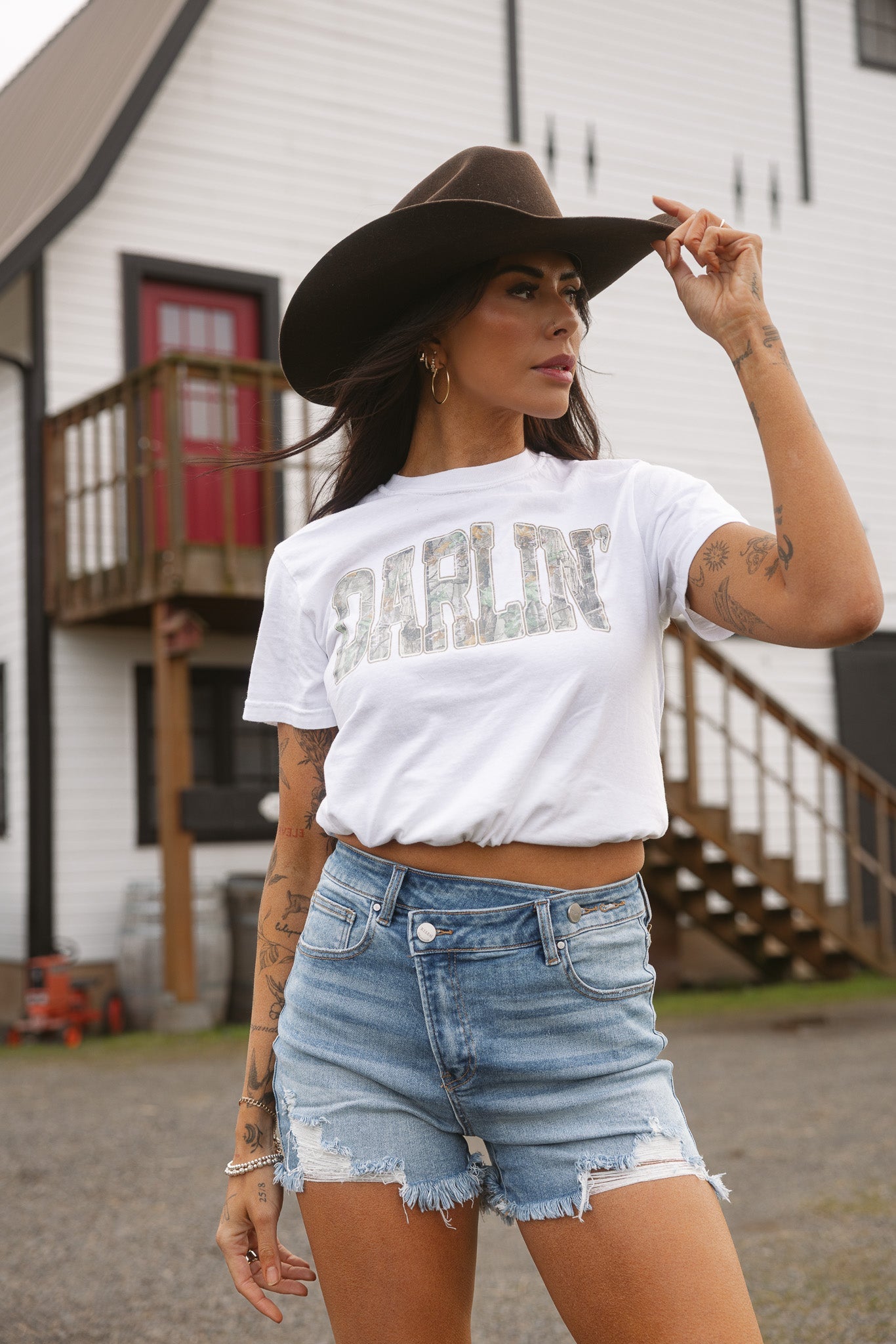 Lindsey Asymmetrical Distressed Shorts- Medium Wash -DS