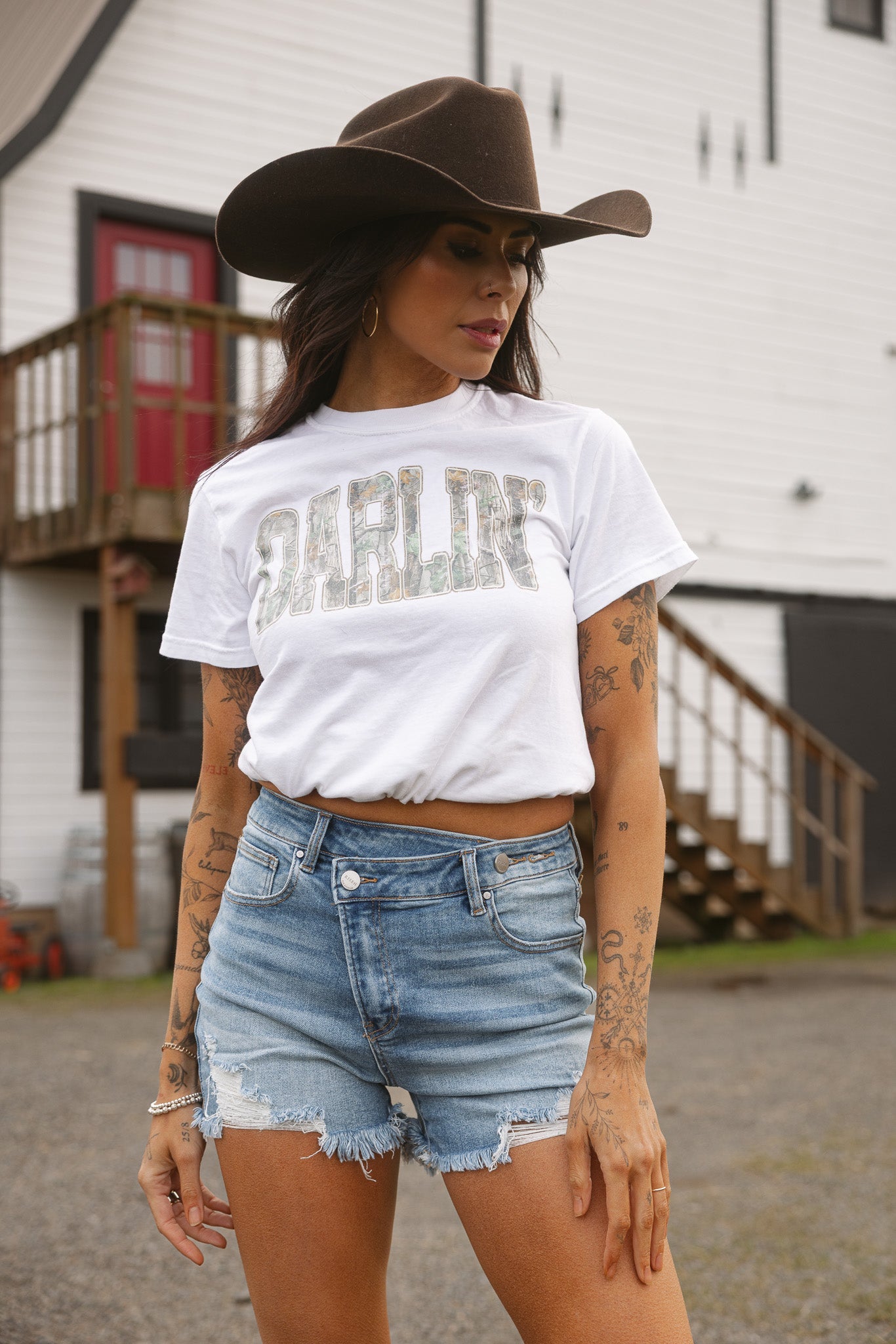 Lindsey Asymmetrical Distressed Shorts- Medium Wash -DS