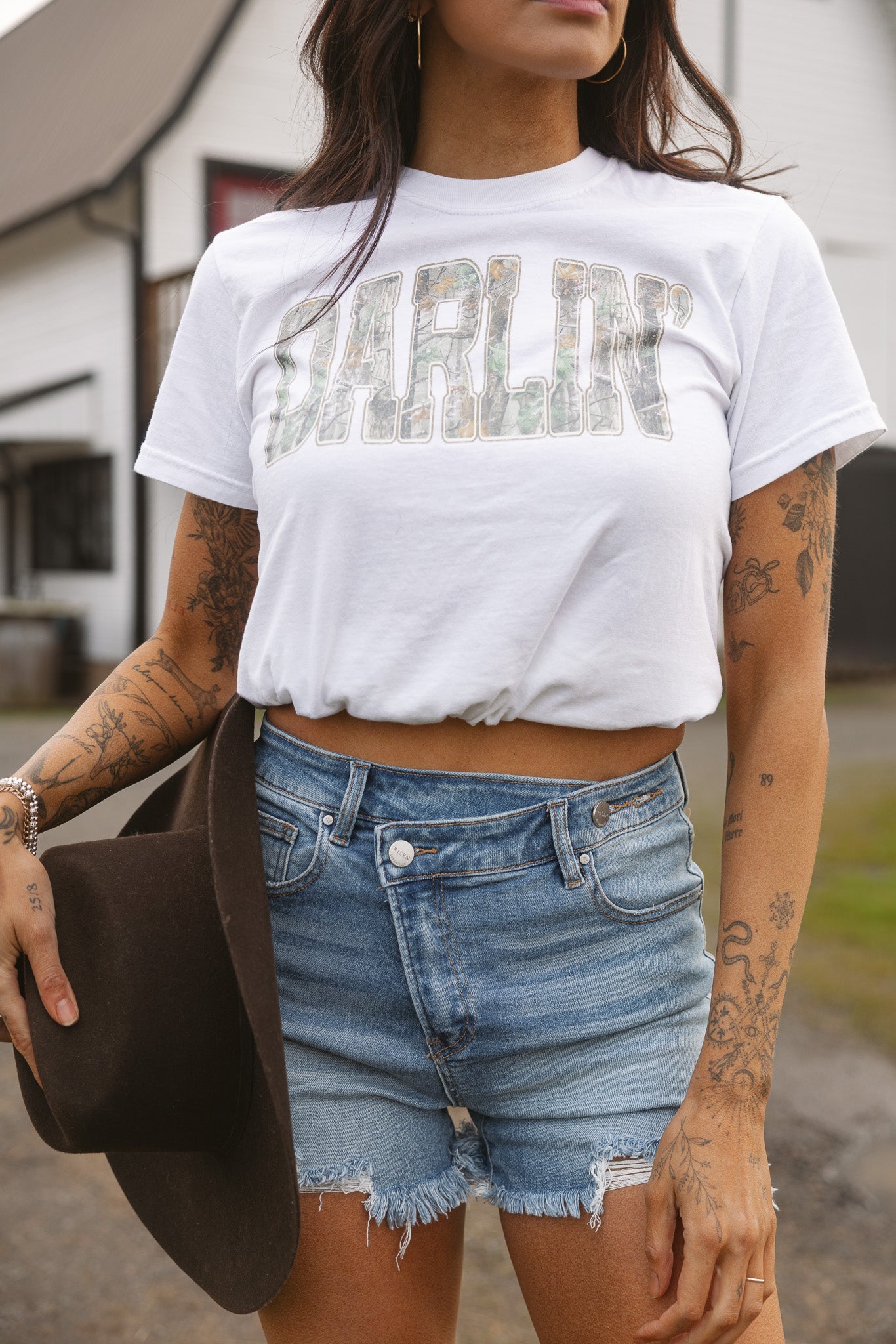 Lindsey Asymmetrical Distressed Shorts- Medium Wash -DS