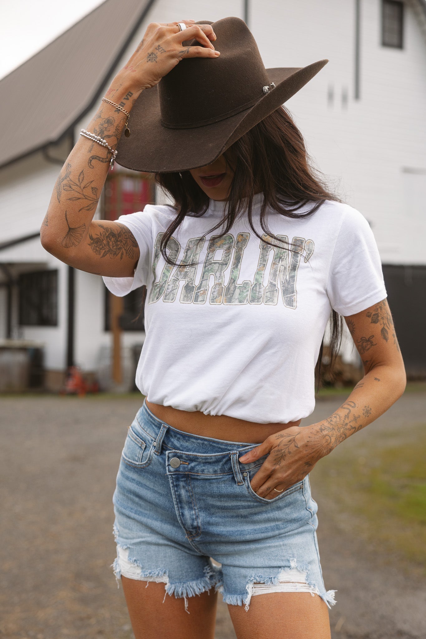 Lindsey Asymmetrical Distressed Shorts- Medium Wash -DS