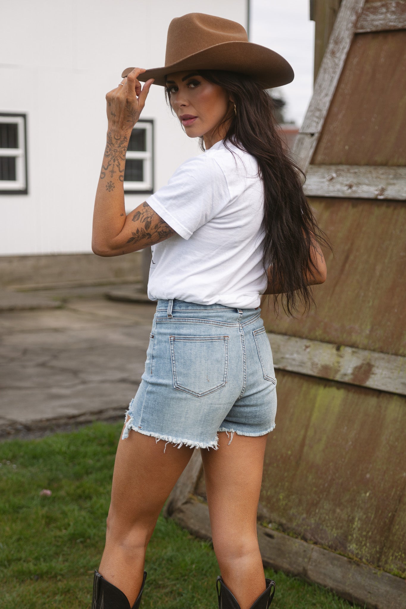 On The Go Distressed Shorts- Medium Wash -DS