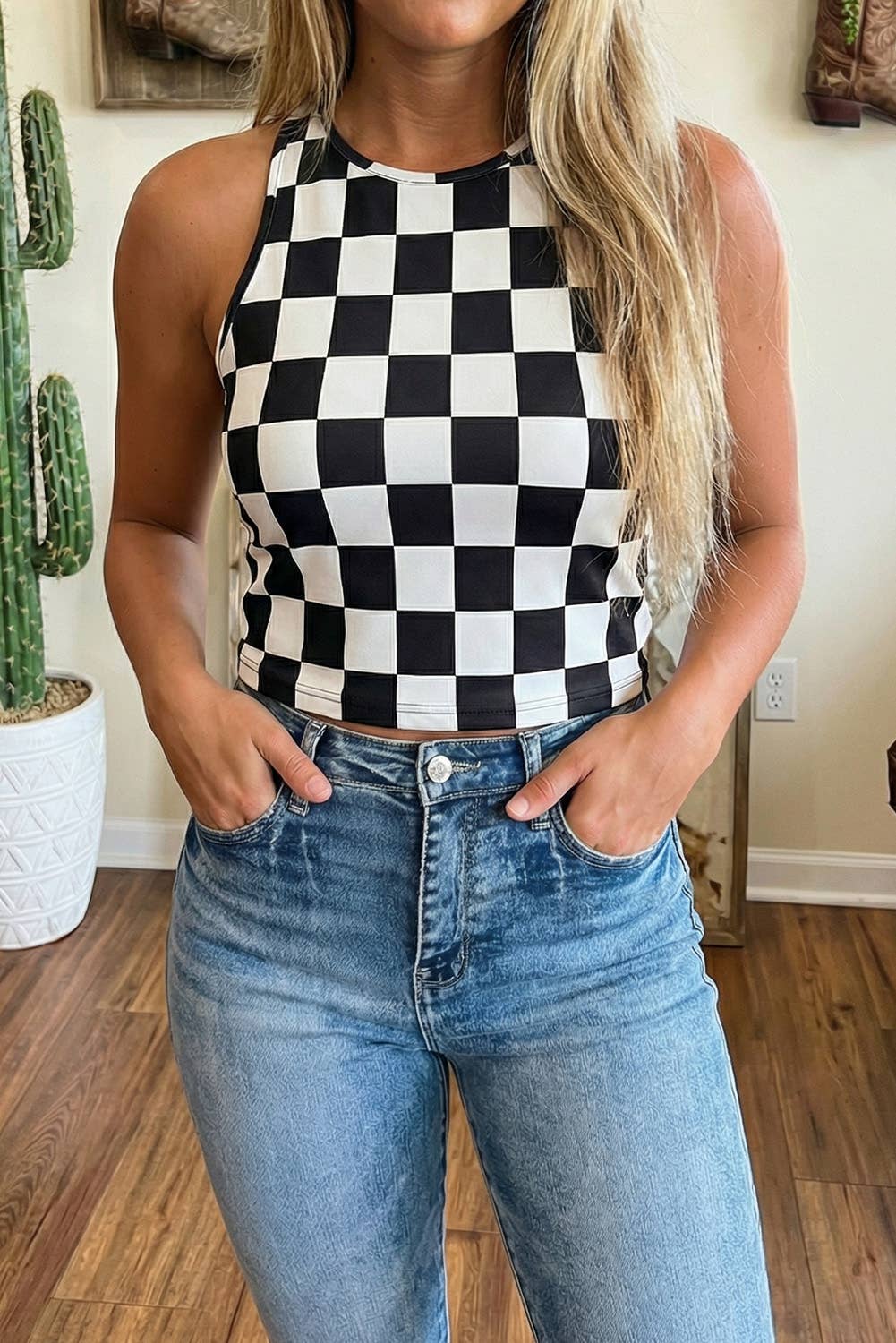 Checkered Slim Tank Top