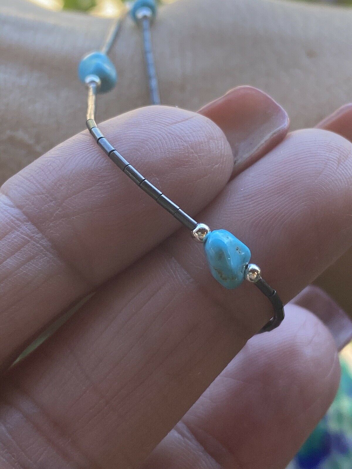 Sleeping Beauty Turquoise & Sterling Silver Anklet/Bracelet -DS