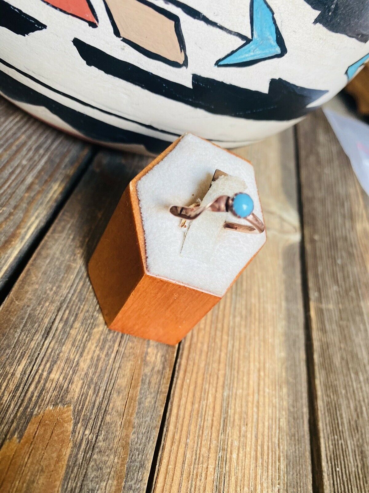 Handcrafted Copper Over Sterling & Turquoise Ring -DS