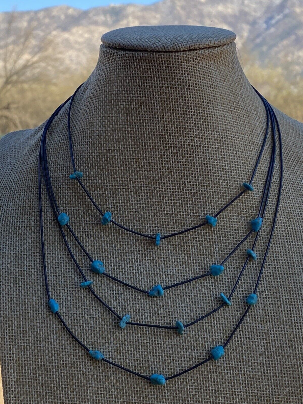 Handmade Sleeping Beauty 5 Stone Turquoise and Sterling Silver Necklace 14-20 inches -DS