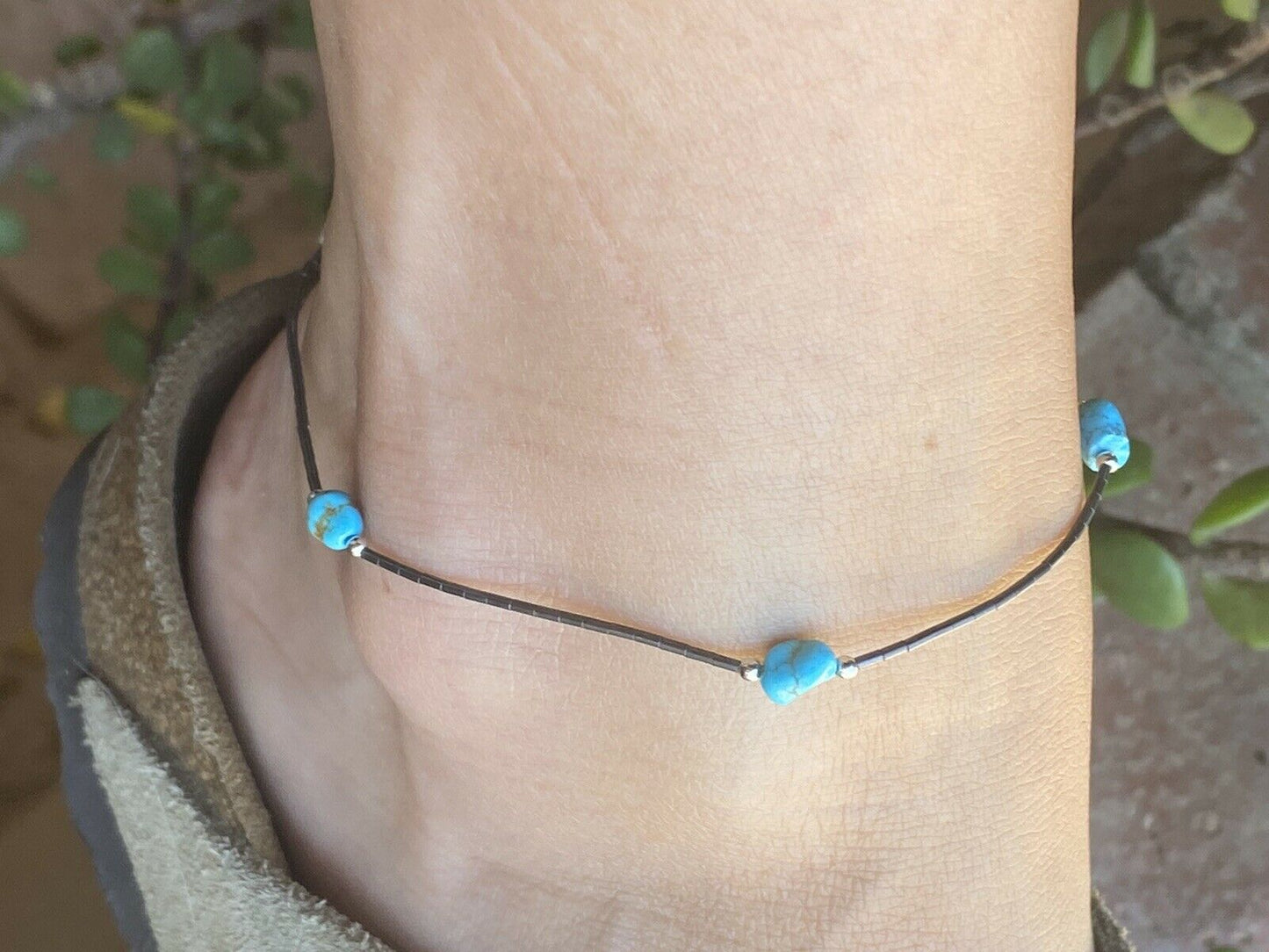Sleeping Beauty Turquoise & Sterling Silver Anklet/Bracelet -DS