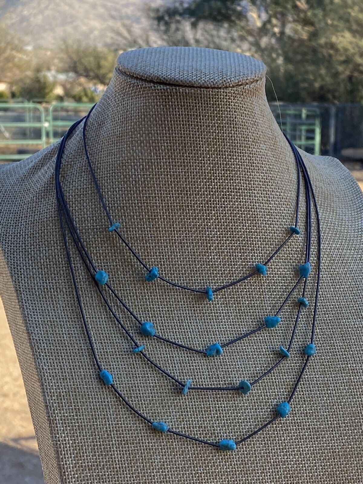 Handmade Sleeping Beauty 5 Stone Turquoise and Sterling Silver Necklace 14-20 inches -DS