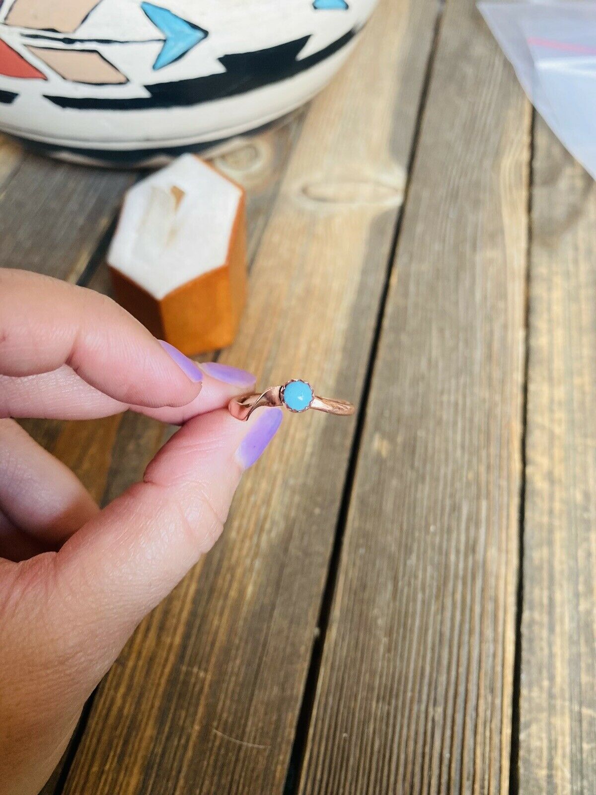 Handcrafted Copper Over Sterling & Turquoise Ring -DS