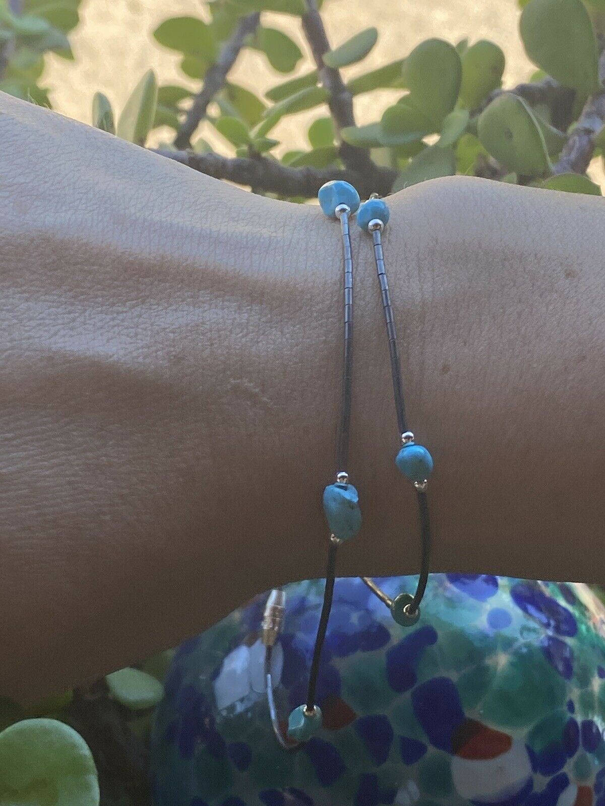 Sleeping Beauty Turquoise & Sterling Silver Anklet/Bracelet -DS