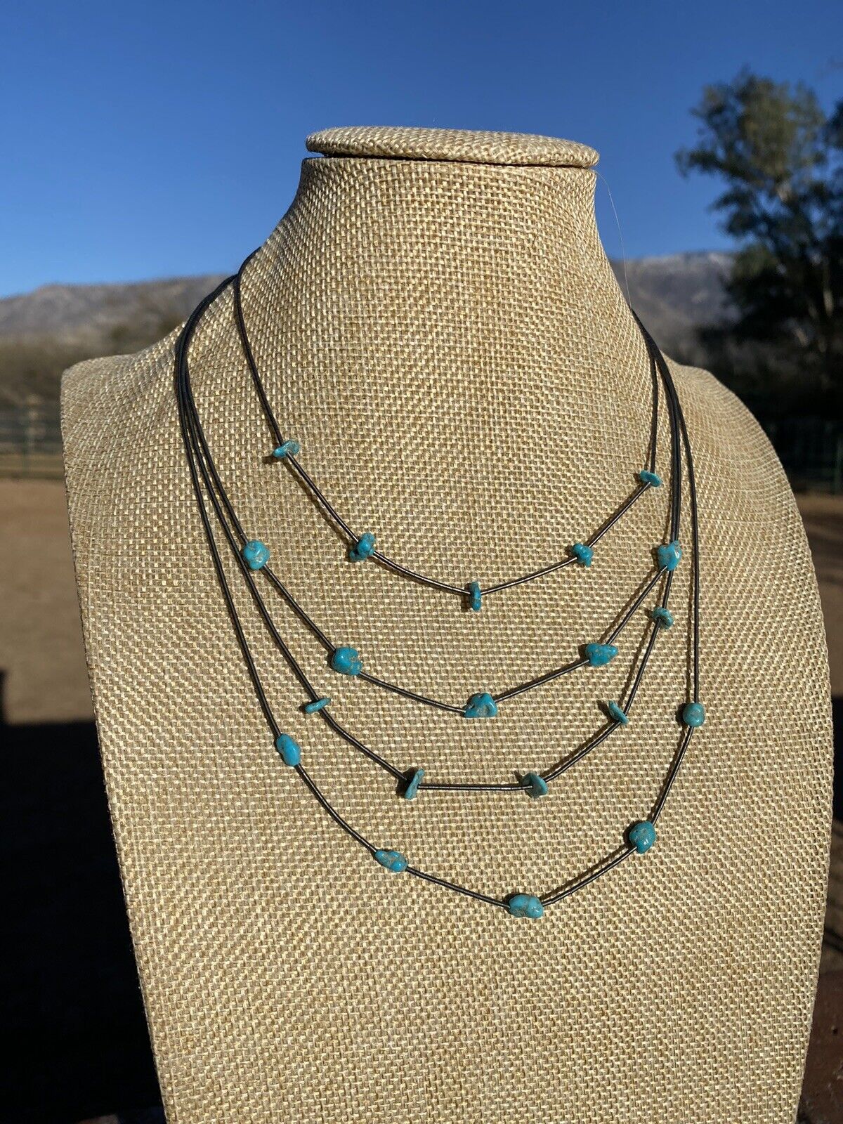 Handmade Sleeping Beauty 5 Stone Turquoise and Sterling Silver Necklace 14-20 inches -DS