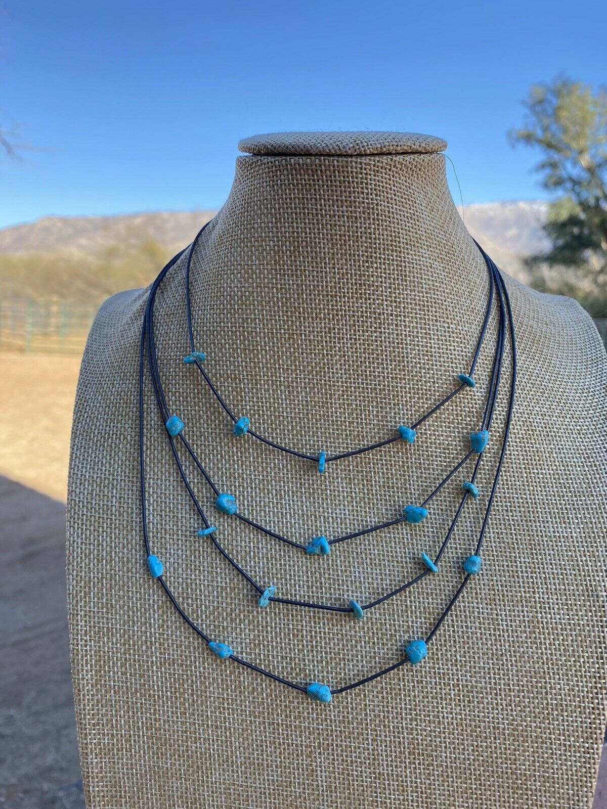 Handmade Sleeping Beauty 5 Stone Turquoise and Sterling Silver Necklace 14-20 inches -DS