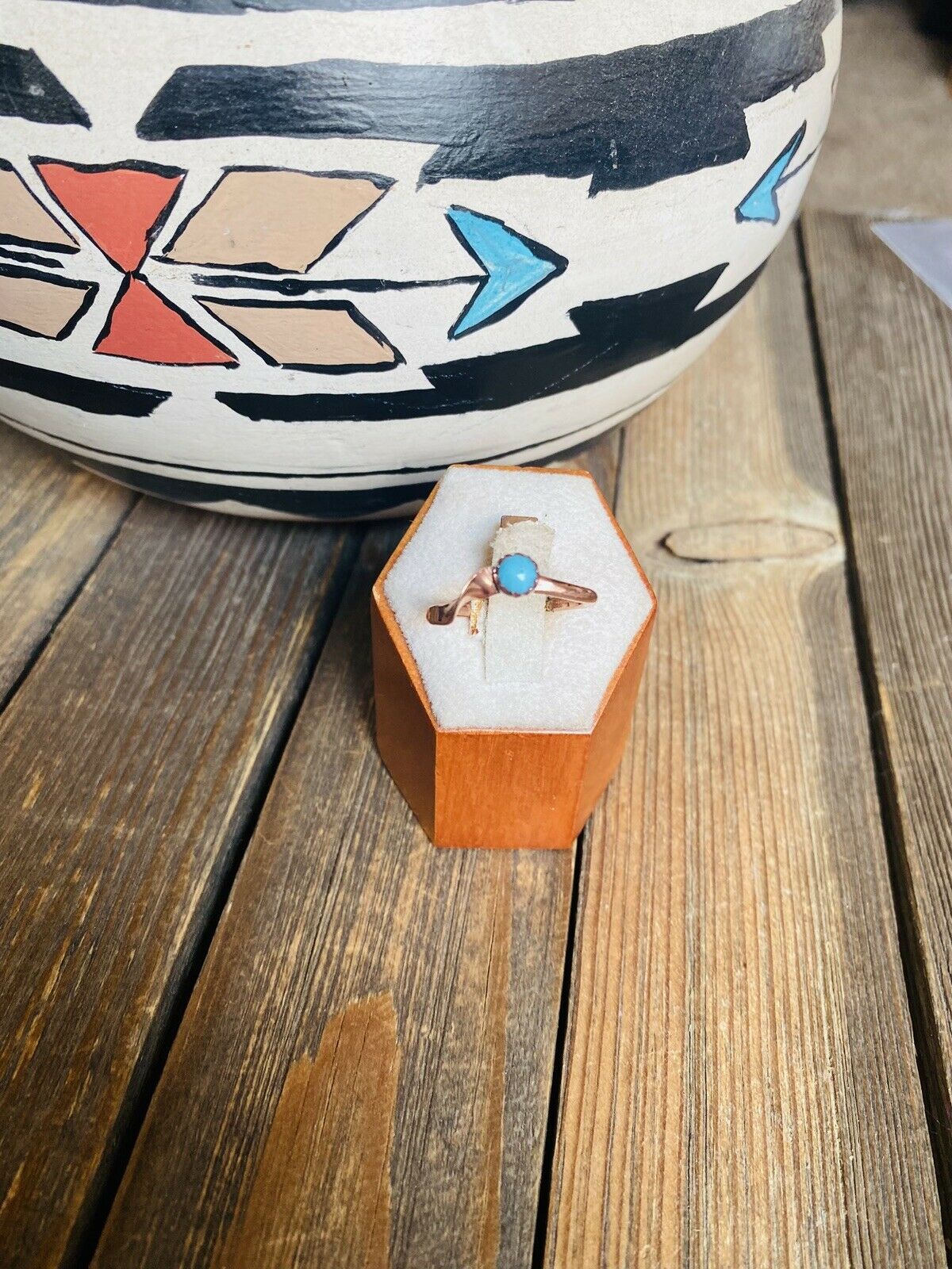 Handcrafted Copper Over Sterling & Turquoise Ring -DS