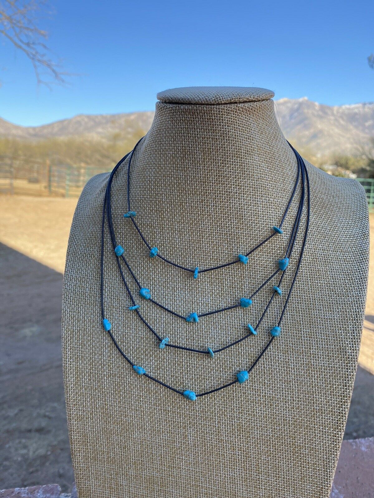 Handmade Sleeping Beauty 5 Stone Turquoise and Sterling Silver Necklace 14-20 inches -DS