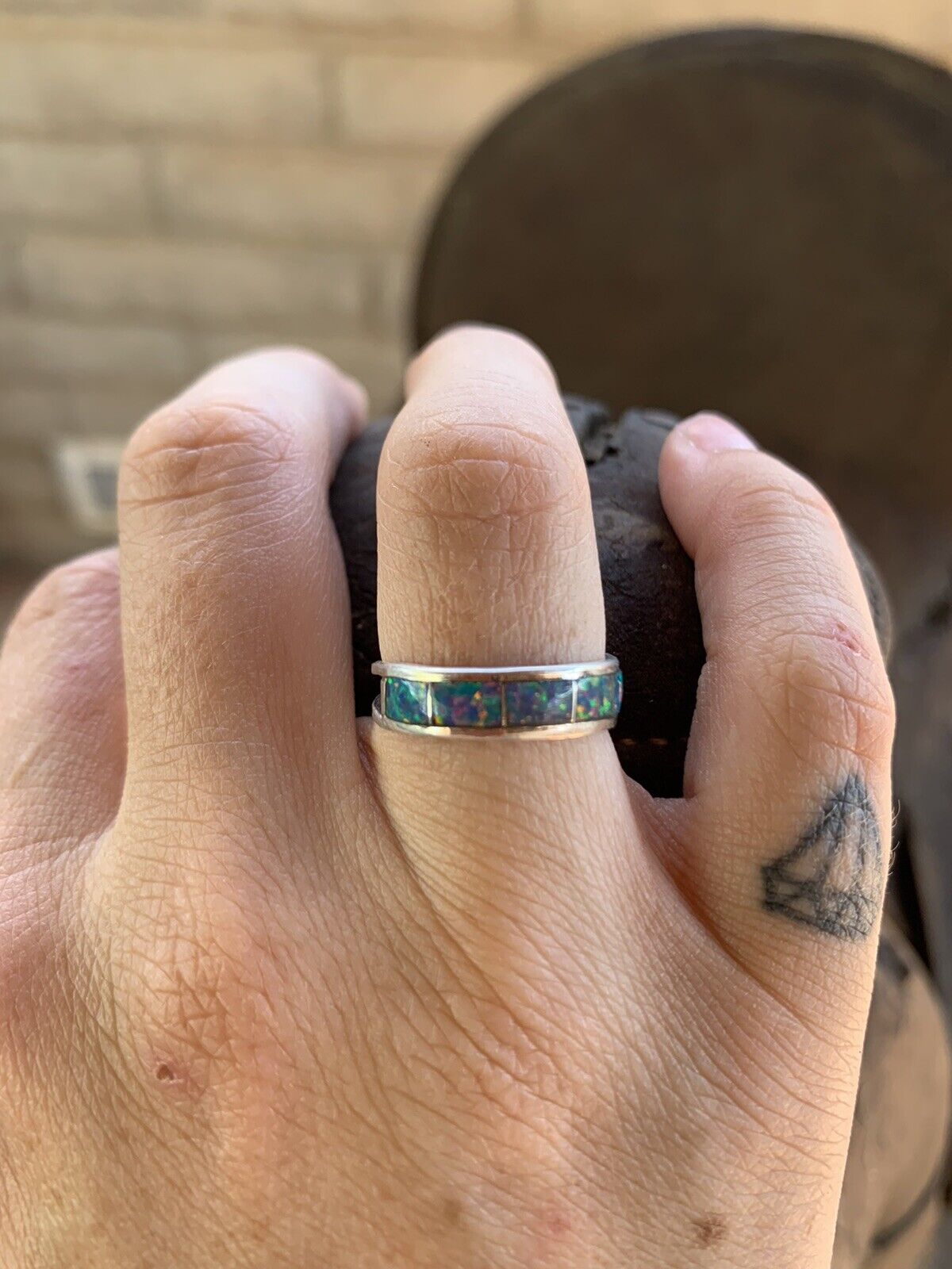 Zuni Sterling Silver Blue Opal Stacker Ring -DS