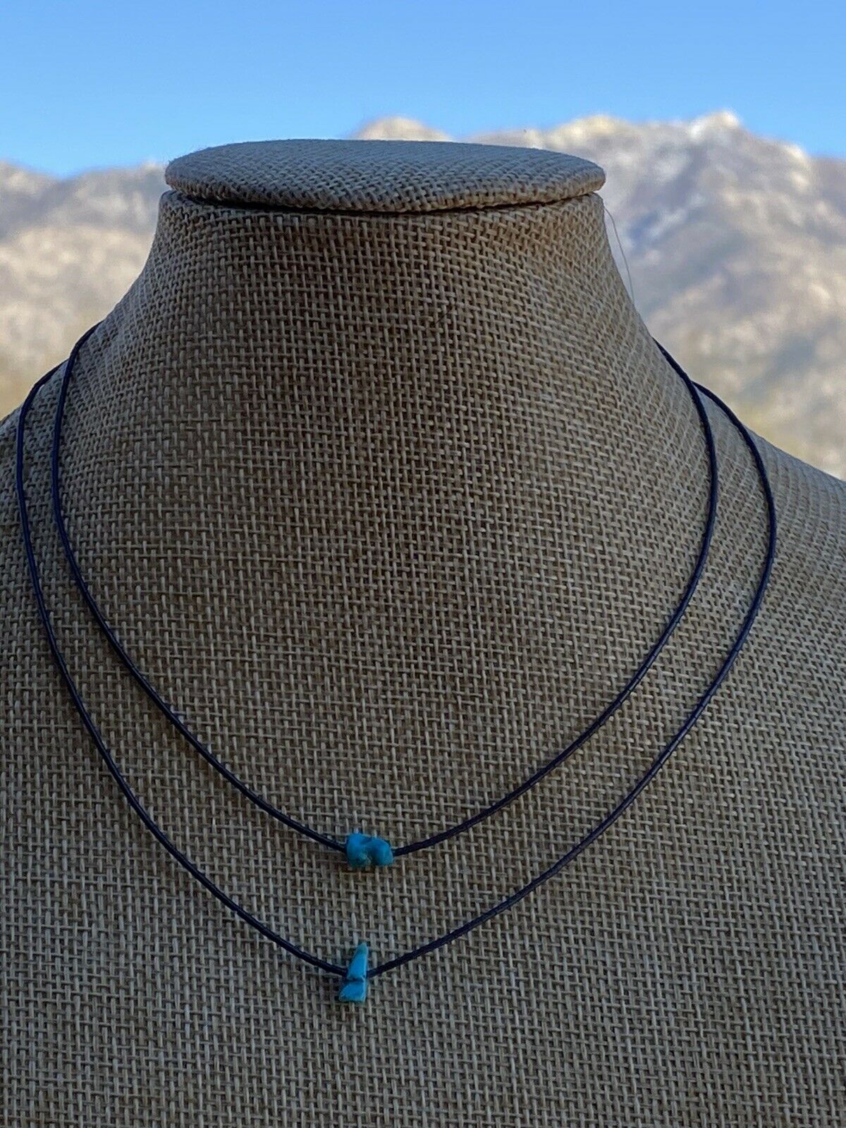 Handmade Sleeping Beauty one Turquoise stone and Sterling Silver Necklace 14 and 16 inch -DS