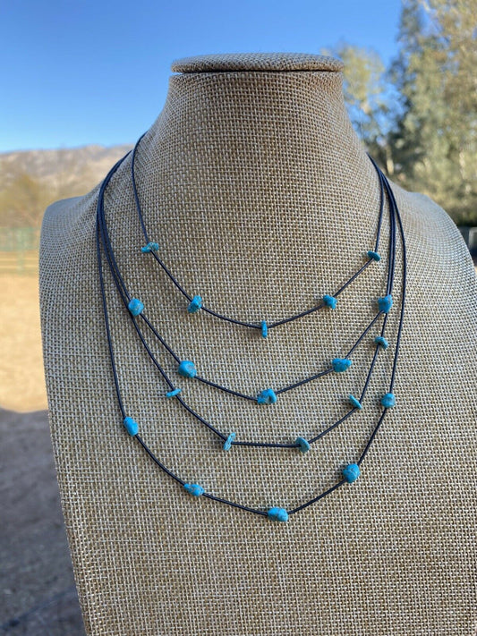 Handmade Sleeping Beauty 5 Stone Turquoise and Sterling Silver Necklace 14-20 inches -DS