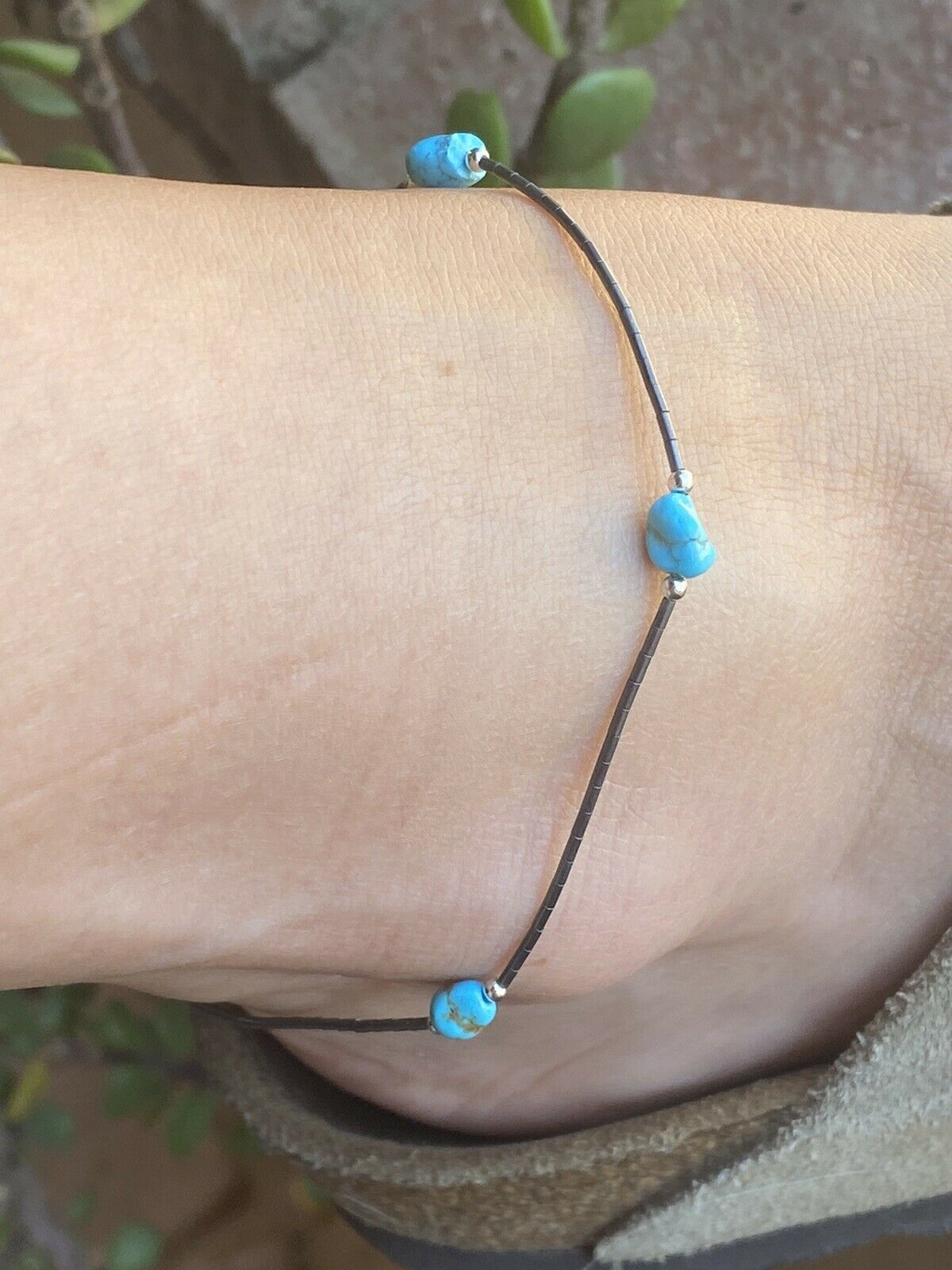 Sleeping Beauty Turquoise & Sterling Silver Anklet/Bracelet -DS