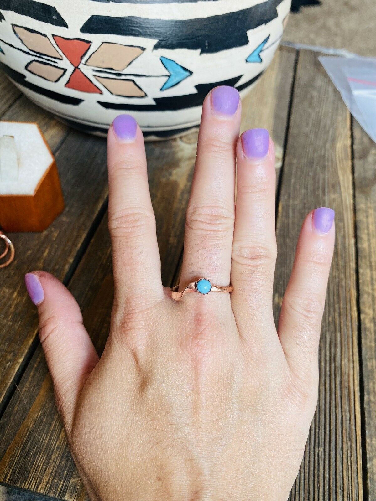 Handcrafted Copper Over Sterling & Turquoise Ring -DS