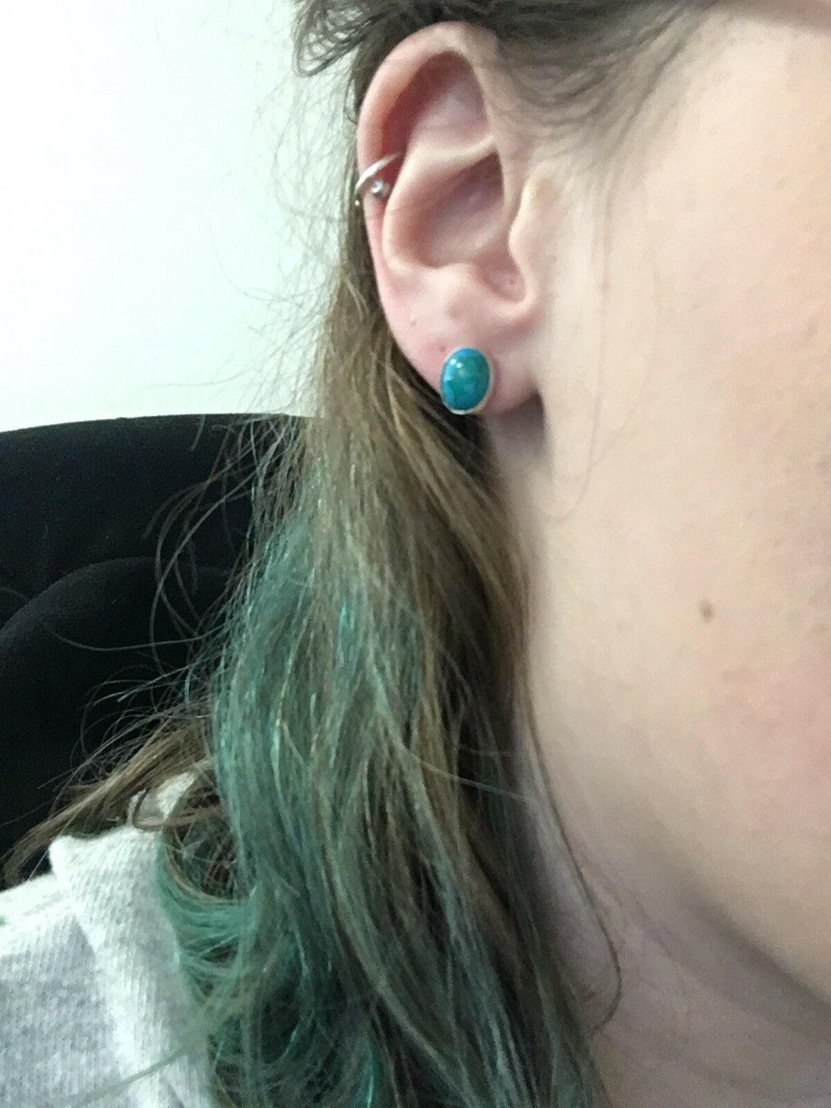 Handcrafted Beautiful Turquoise And Sterling Silver Studs -DS
