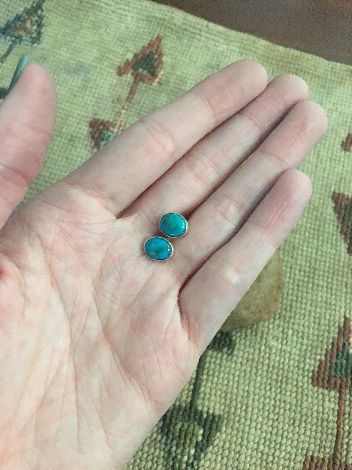 Handcrafted Beautiful Turquoise And Sterling Silver Studs -DS