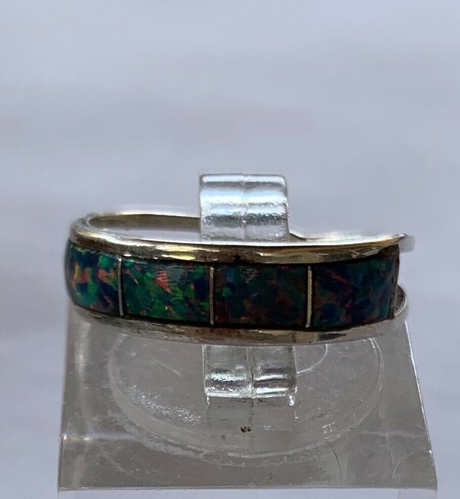 Zuni Sterling Silver Blue Opal Stacker Ring -DS