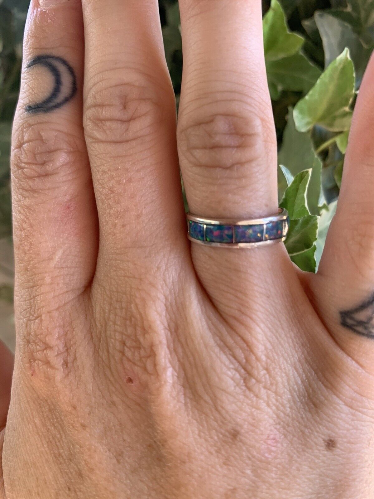 Zuni Sterling Silver Blue Opal Stacker Ring -DS