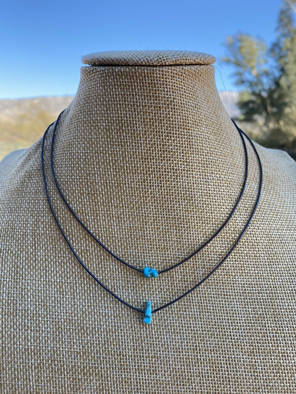 Handmade Sleeping Beauty one Turquoise stone and Sterling Silver Necklace 14 and 16 inch -DS