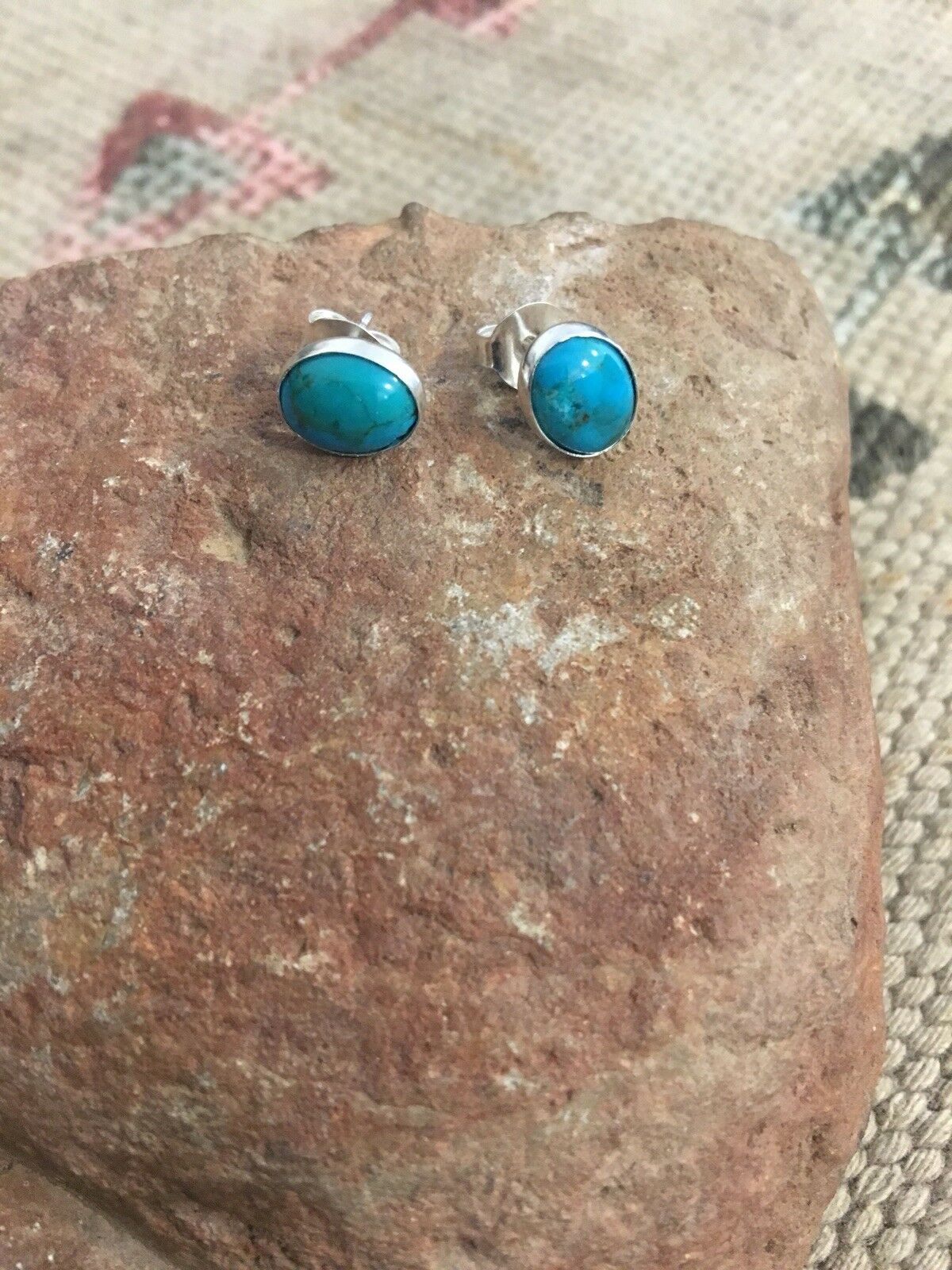 Handcrafted Beautiful Turquoise And Sterling Silver Studs -DS