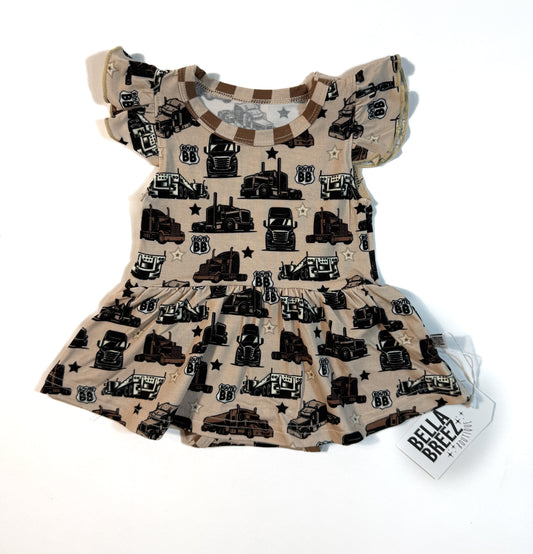 Sad Beige Semis Bamboo Skirted Romper -DS