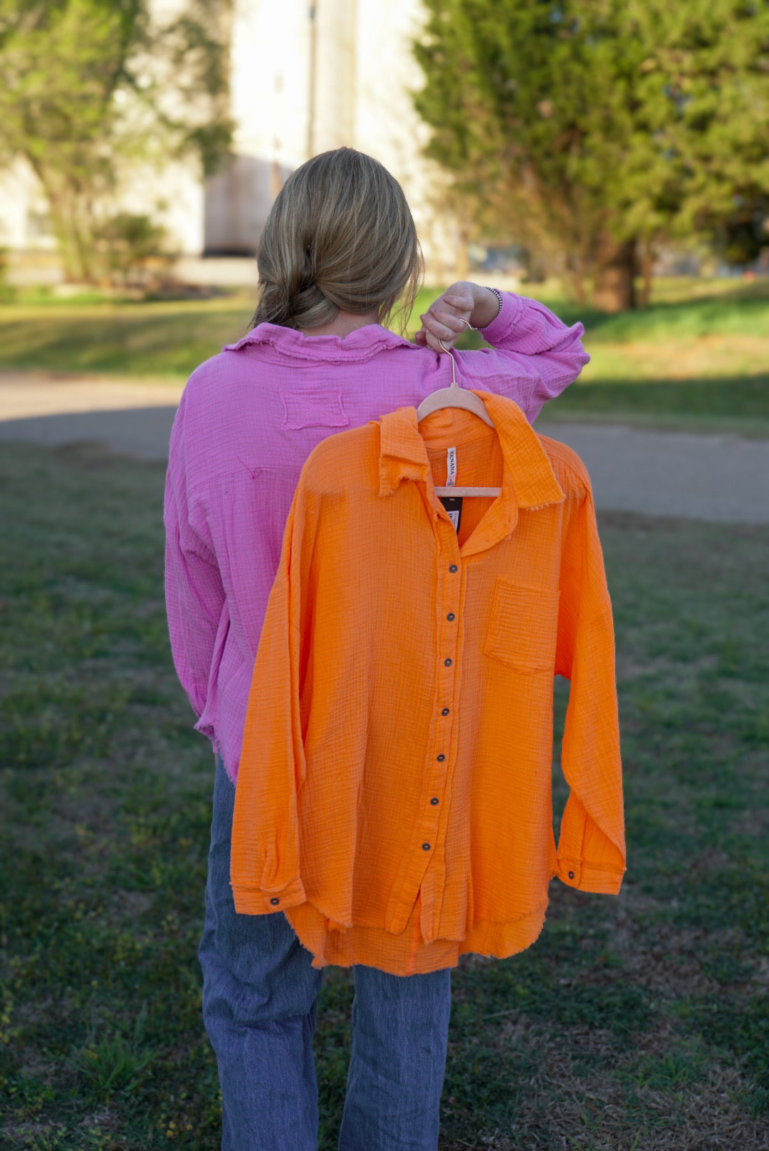 DS- Light Orange - Button Down Linen Top