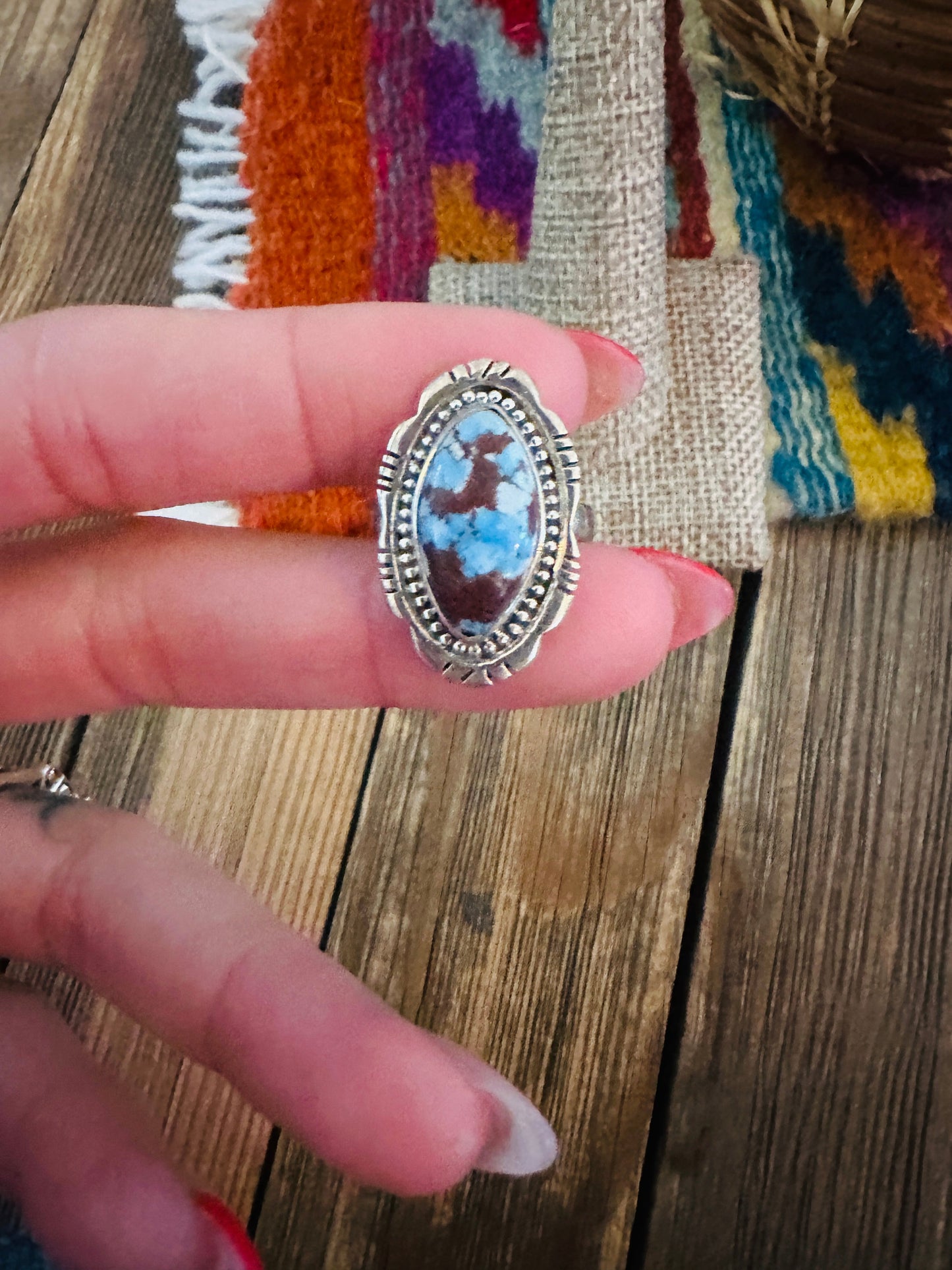 Handcrafted Golden Hills Turquoise & Sterling Silver Ring Size 5 -DS