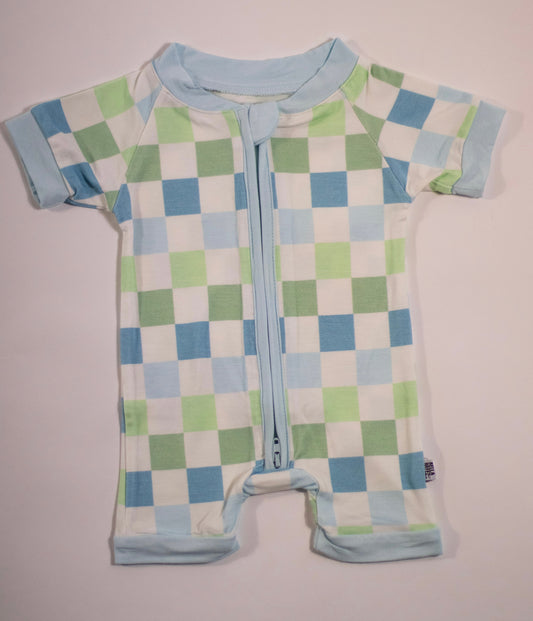 Ocean Checks Bamboo Shortie Romper -DS