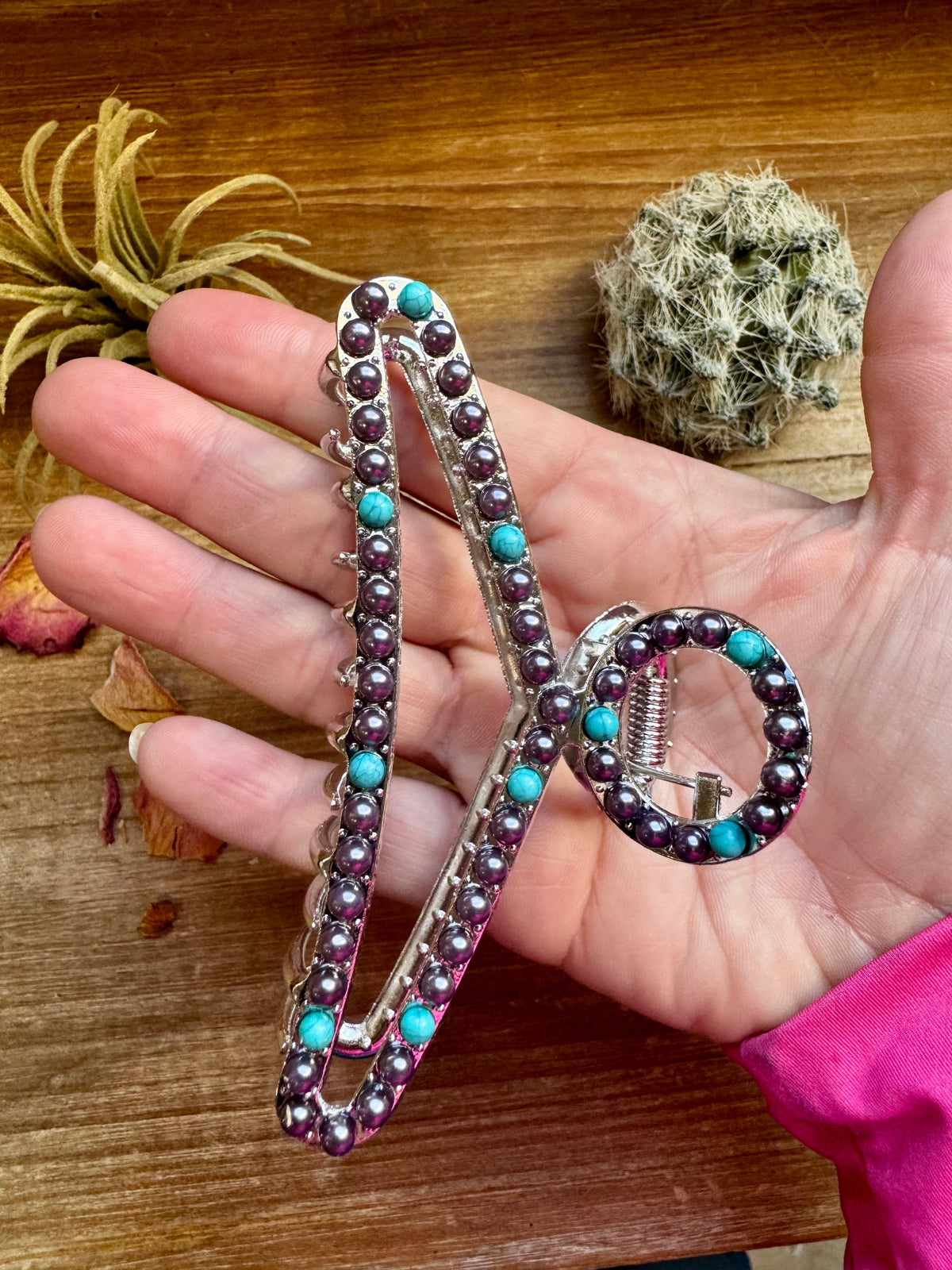 New Style - Turquoise/ faux pearl mix Hair Clips -DS