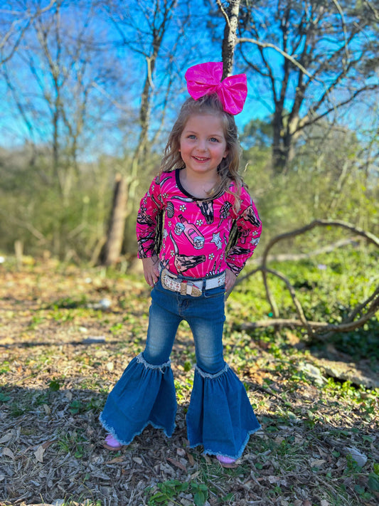 Pink Western Print Fringed Leo -DS