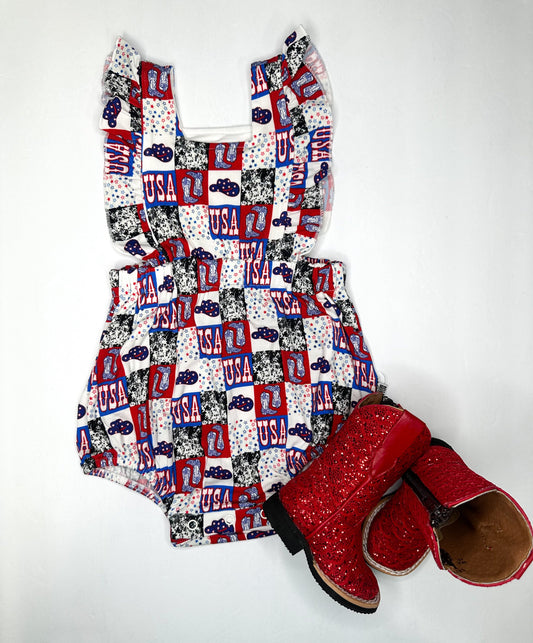 Western USA Ruffle Bamboo Romper -DS