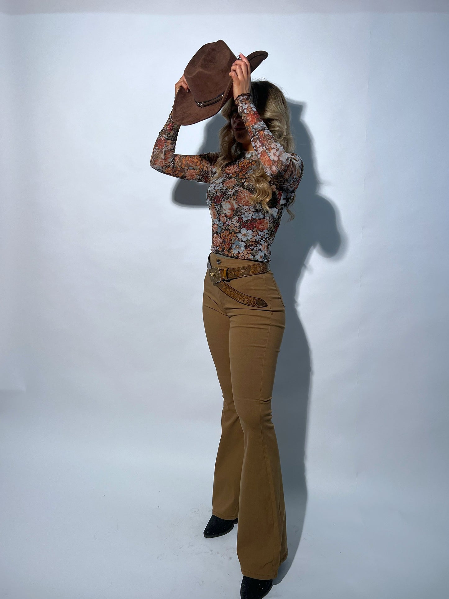 Fiona High Waisted Bell Bottom Flare Jeans - Mocha -DS