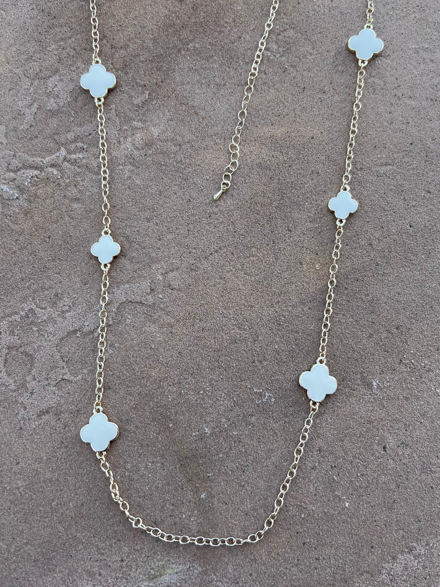14k Gold Plated White Clover Cross Necklace -DS