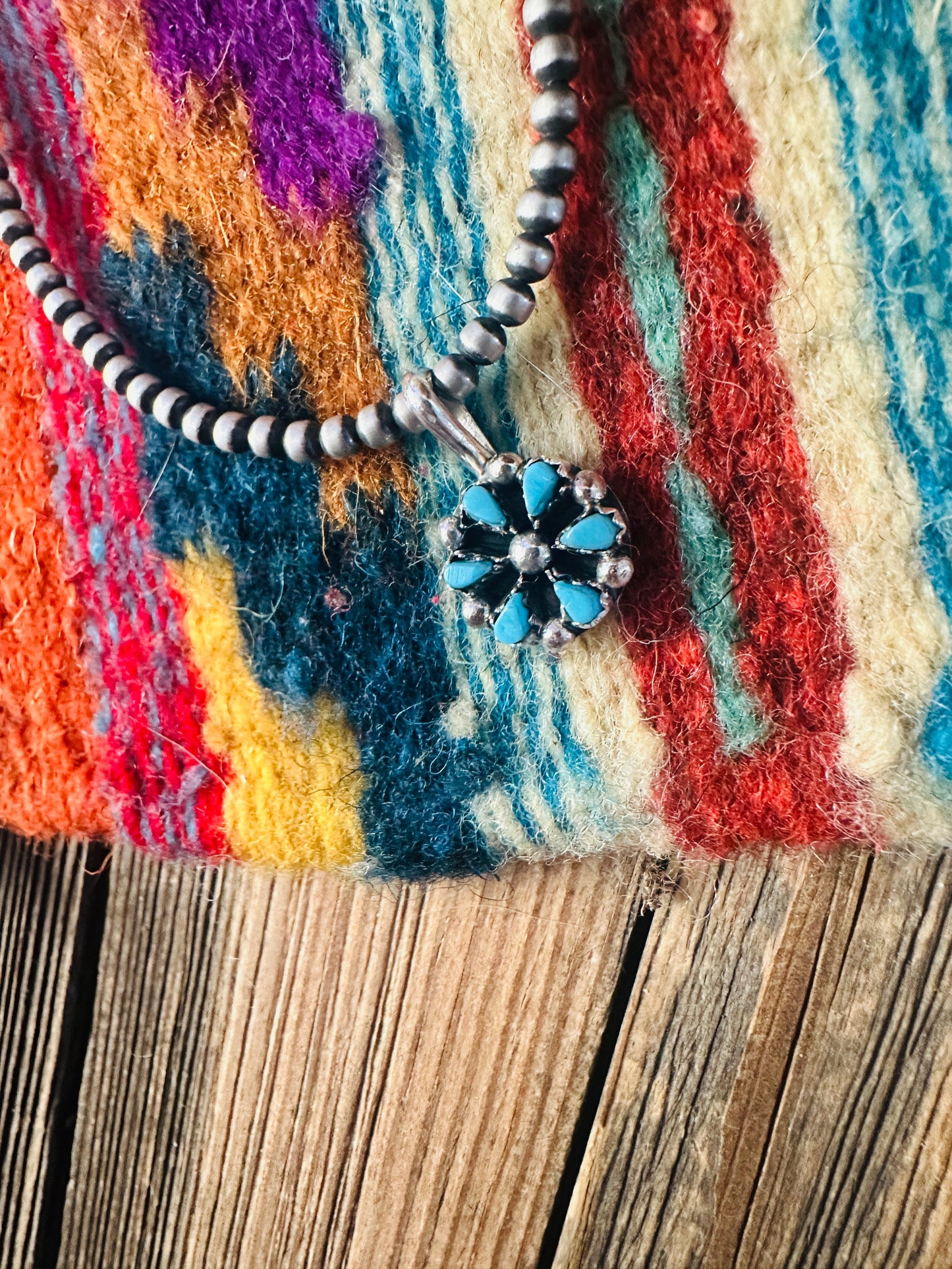 Handcrafted Sterling Silver and Turquoise Petit Point Pendant -DS