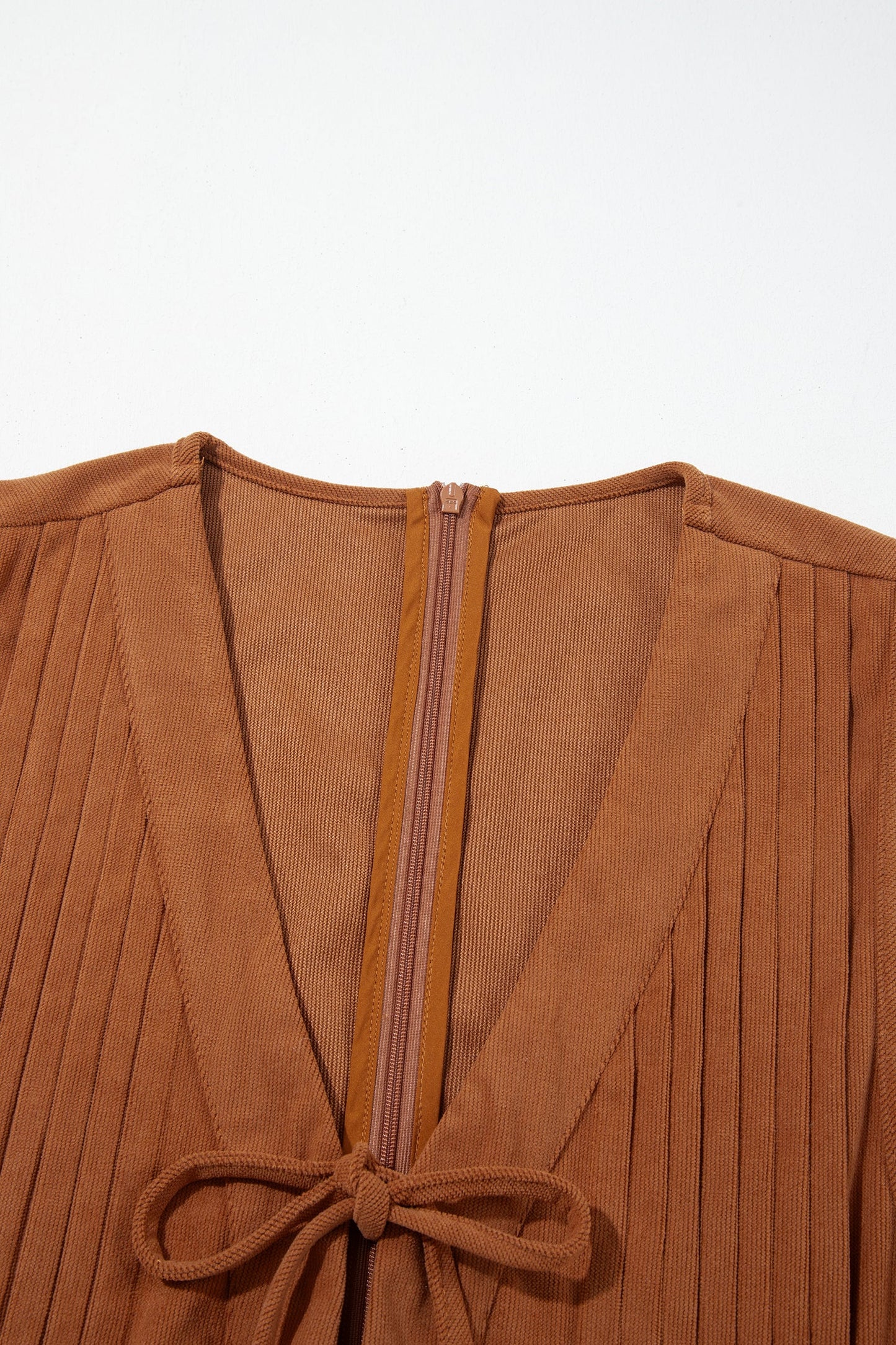 Solid Tie V-Neck Sleeveless Corduroy Romper -DS