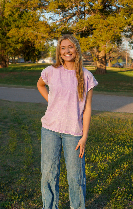 DS- Lavender Crinkle Washed Short Sleeve Top