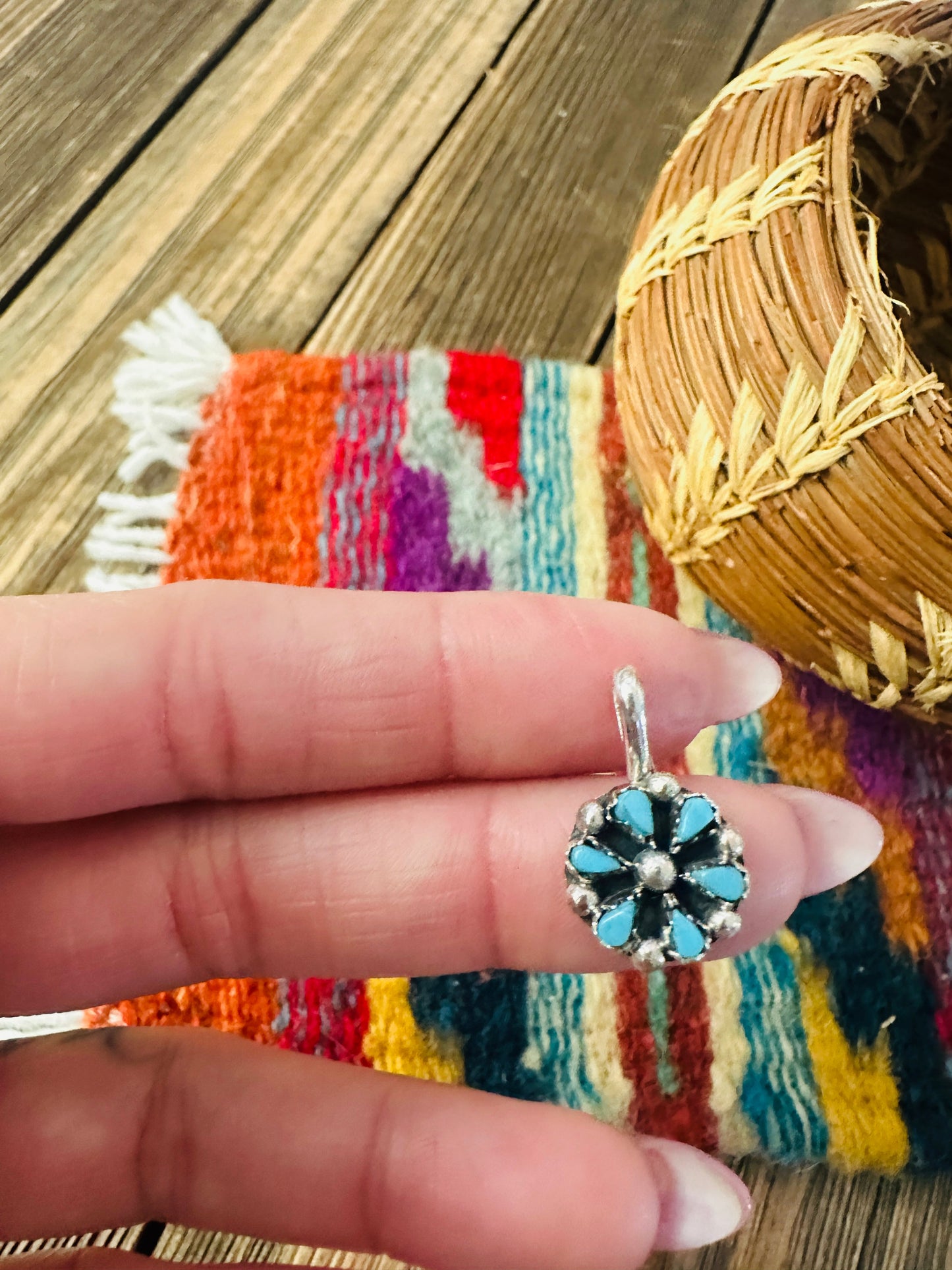 Handcrafted Sterling Silver and Turquoise Petit Point Pendant -DS