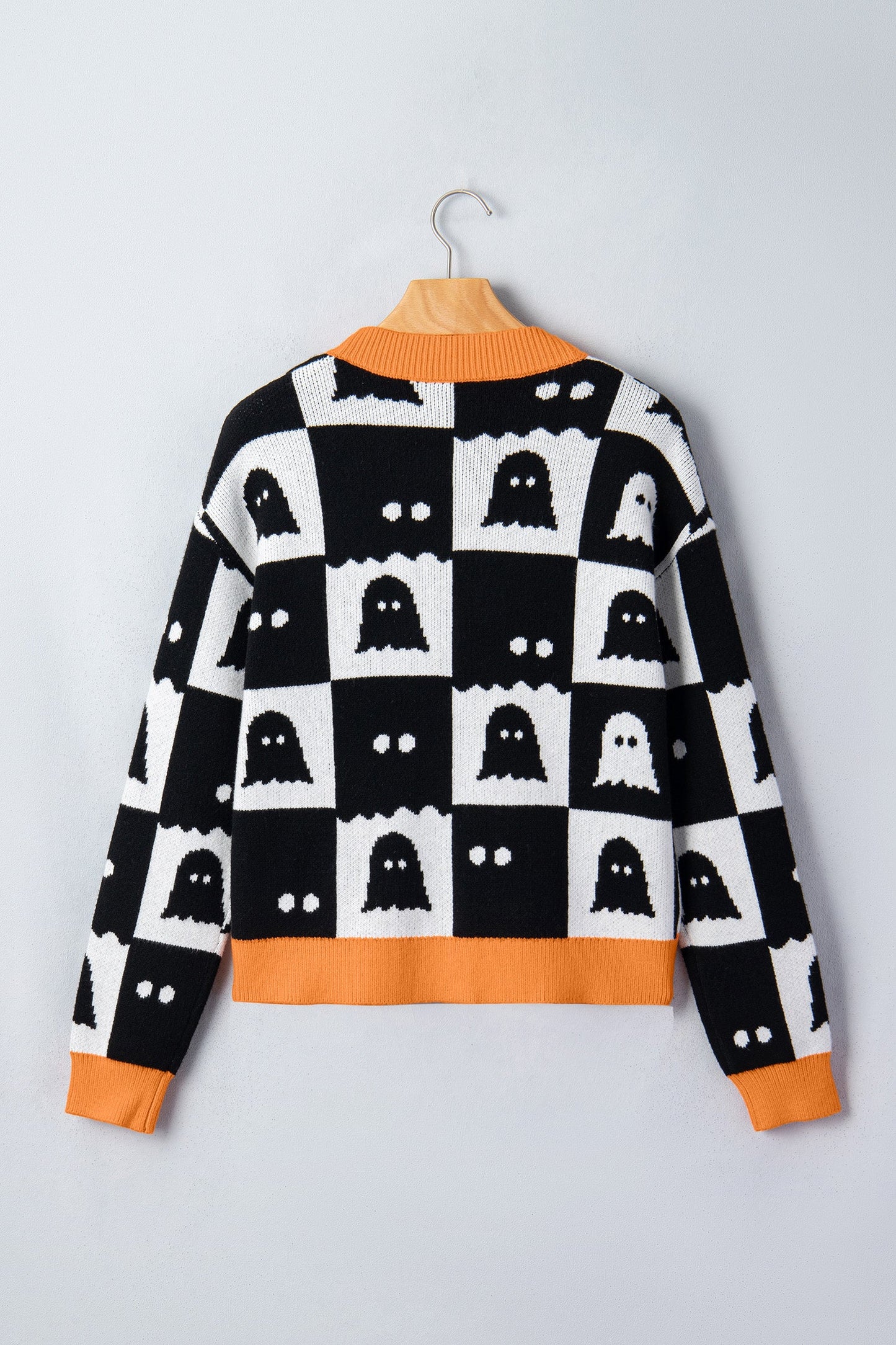 Halloween Ghost Colorblock Drop Shoulder Knit Cardigan -DS