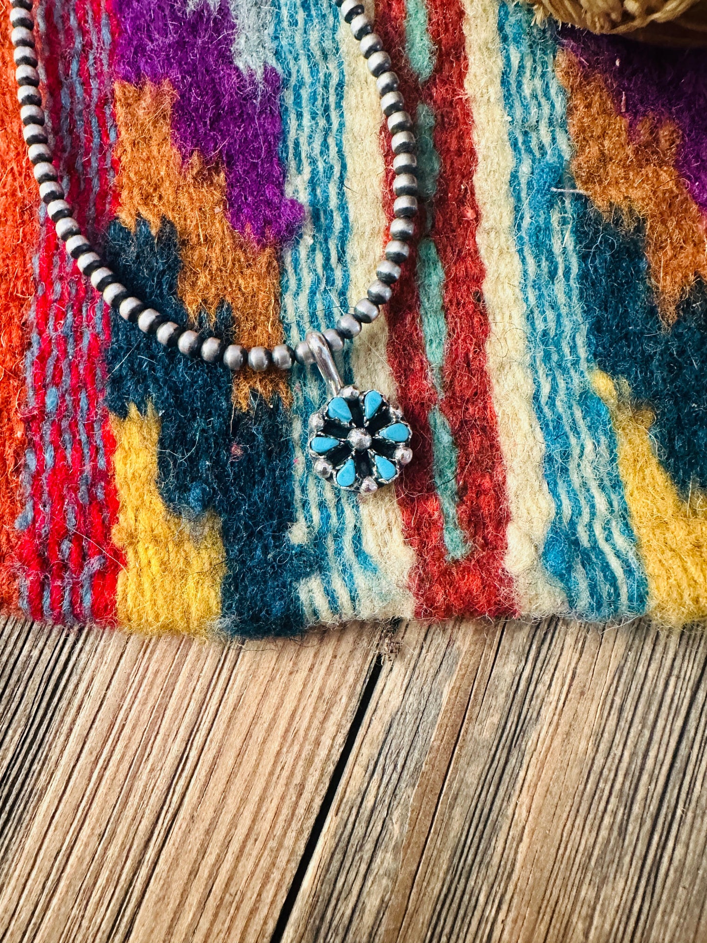 Handcrafted Sterling Silver and Turquoise Petit Point Pendant -DS