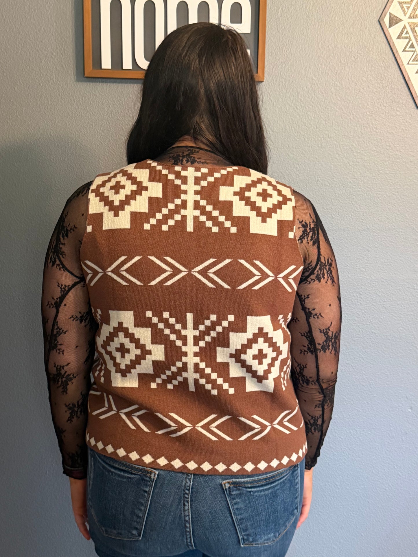 Western Aztec Button Square Neck Sweater Vest